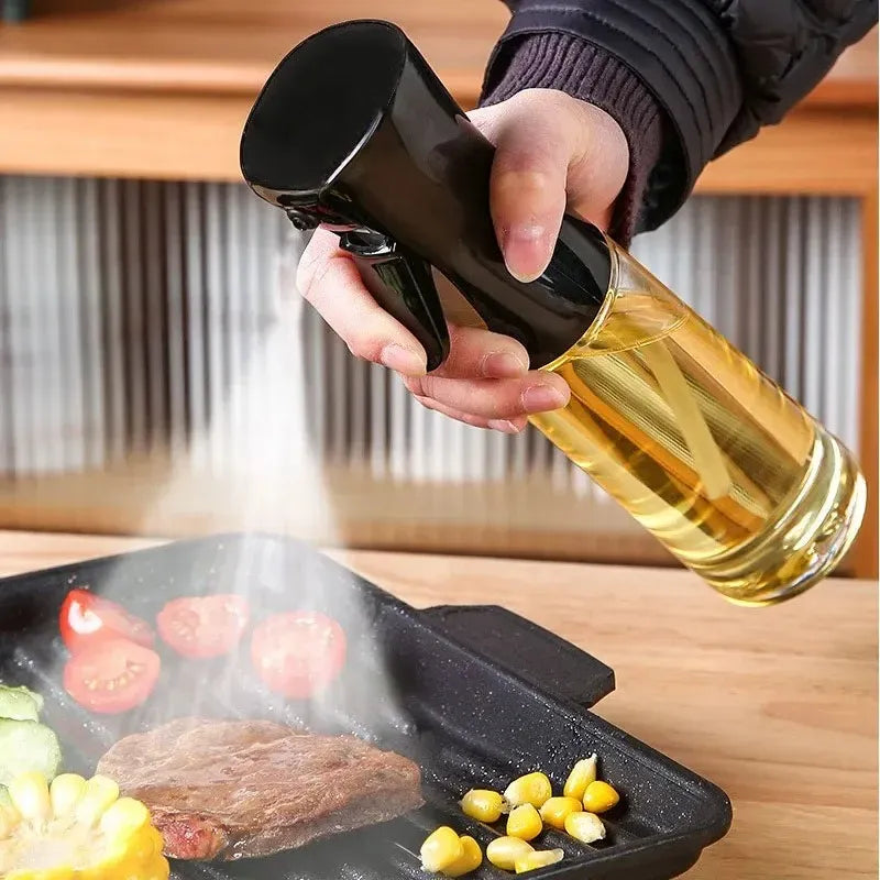 Edible Oil Spray Bottle | 220ml Glass Bottle | With Brush | Refillable | For Air Fryer, Baking & Grilling ( Random Colour)